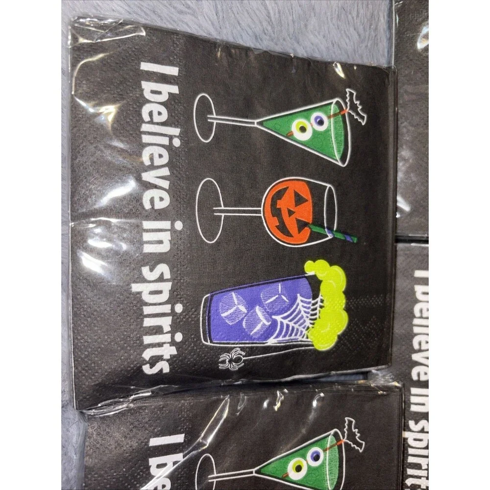 Lot 5 New Halloween Paper Napkins 2 Ply 20/pk “I Believe In Spirits” Cocktail